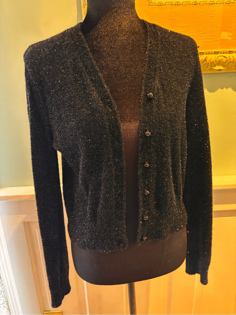 Black V-Neck Button Cardigan sublime sparkle Sweater Ann Taylor